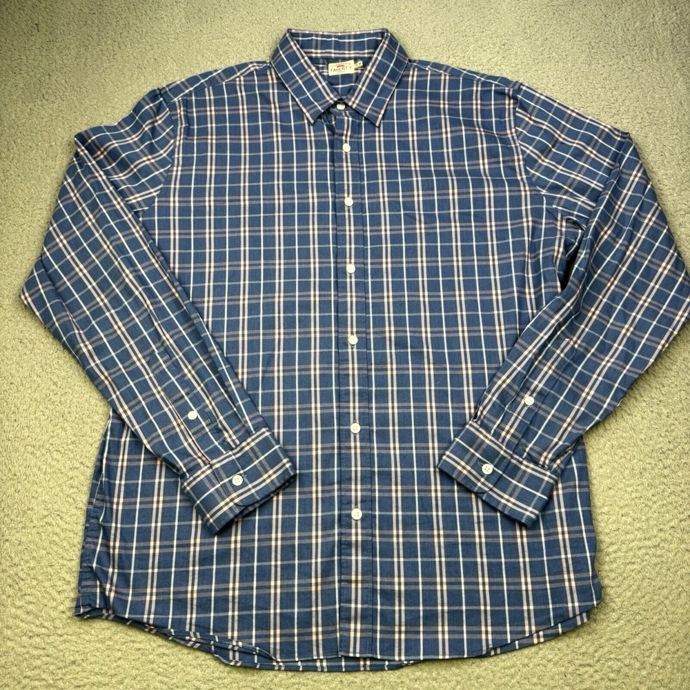 FAHERTY Shirt Mens Extra Large Blue Pink Plaid Casual Button Up Preppy